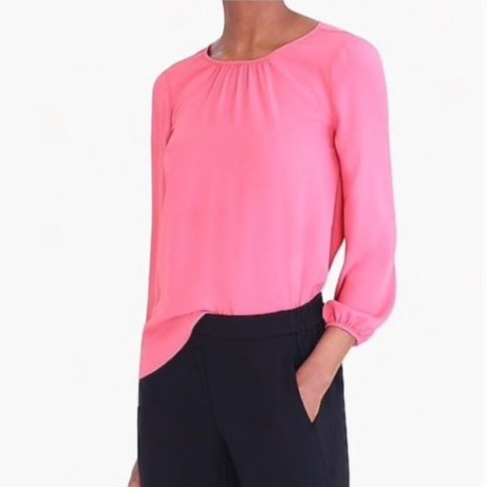 NWT J. by JCrew Women's Tie Keyhole Back Shirt Pink Long Sleeve Top Pullover